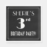 [ Thumbnail: Art Deco Look 3rd Birthday Party With Custom Name Napkins ]