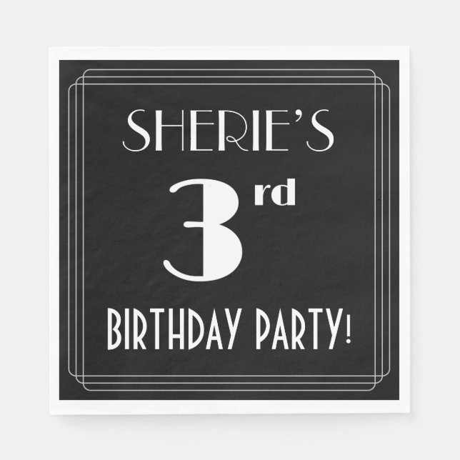 Art Deco Look 3rd Birthday Party With Custom Name Napkins (Front)