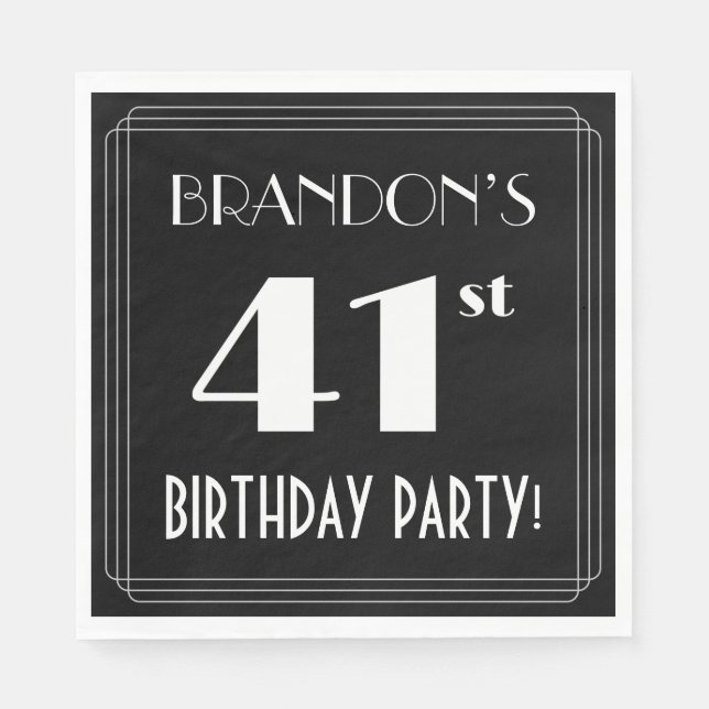 Art Deco Look 41st Birthday Party With Custom Name Napkins (Front)