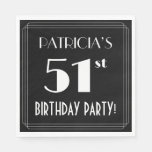 [ Thumbnail: Art Deco Look 51st Birthday Party With Custom Name Napkins ]