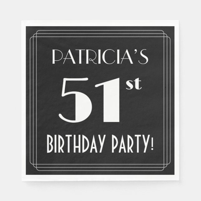 Art Deco Look 51st Birthday Party With Custom Name Napkins (Front)