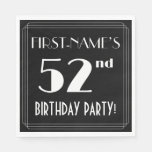 [ Thumbnail: Art Deco Look 52nd Birthday Party With Custom Name Napkins ]