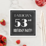 [ Thumbnail: Art Deco Look 53rd Birthday Party With Custom Name Napkins ]