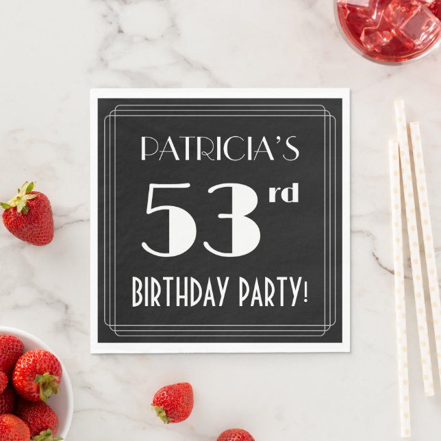 Art Deco Look 53rd Birthday Party With Custom Name Napkins (Insitu)