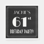 [ Thumbnail: Art Deco Look 61st Birthday Party With Custom Name Napkins ]