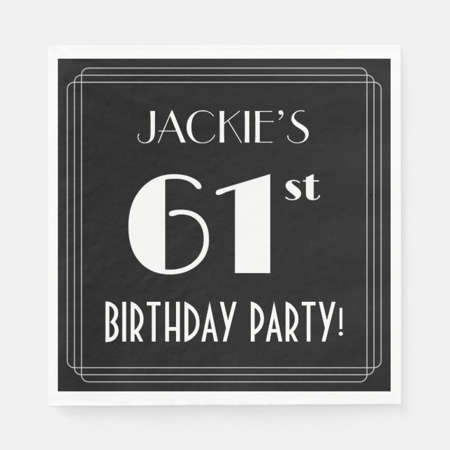 Art Deco Look 61st Birthday Party With Custom Name Napkins (Front)