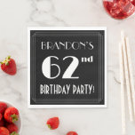 [ Thumbnail: Art Deco Look 62nd Birthday Party With Custom Name Napkins ]