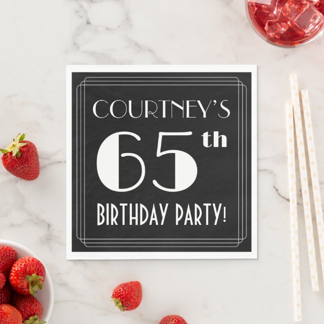 Art Deco Look 65th Birthday Party With Custom Name Napkins (Insitu)