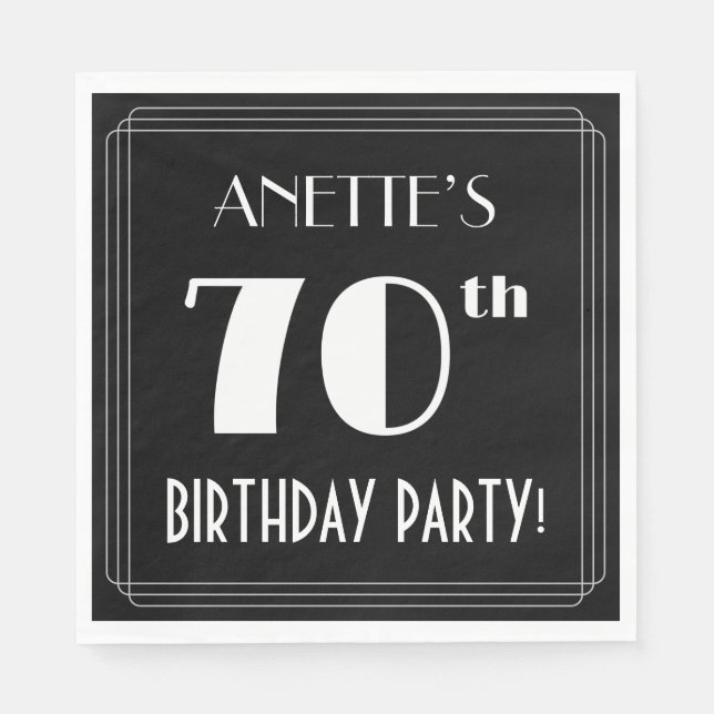 Art Deco Look 70th Birthday Party With Custom Name Napkins (Front)