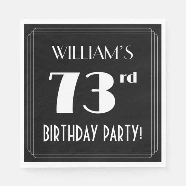 Art Deco Look 73rd Birthday Party With Custom Name Napkins (Front)