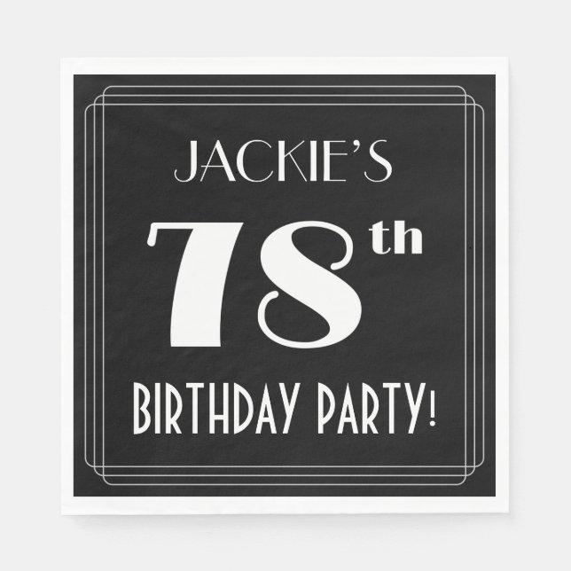 Art Deco Look 78th Birthday Party With Custom Name Napkins (Front)