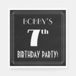 [ Thumbnail: Art Deco Look 7th Birthday Party With Custom Name Napkins ]