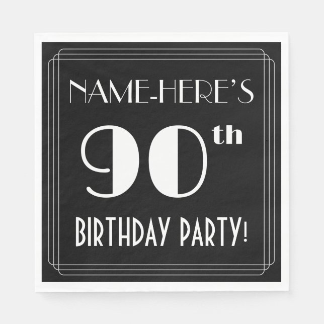 Art Deco Look 90th Birthday Party With Custom Name Napkins (Front)