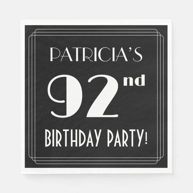 Art Deco Look 92nd Birthday Party With Custom Name Napkins (Front)