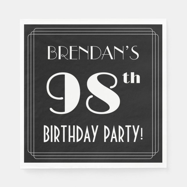 Art Deco Look 98th Birthday Party With Custom Name Napkins (Front)