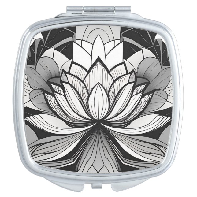 Art Deco Lotus Flower Compact Mirror (Front)