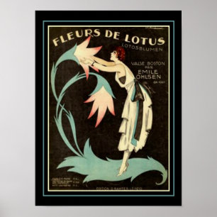 Art Deco "Lotus Flowers" Sheet Music Print 12x16