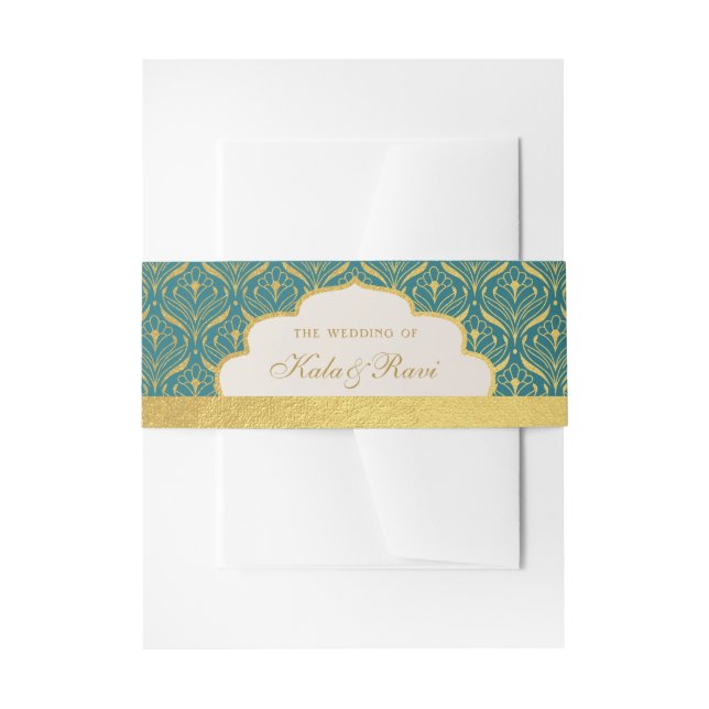 Art Deco Lotus Gold Floral Invitation Belly Band (Front Example)