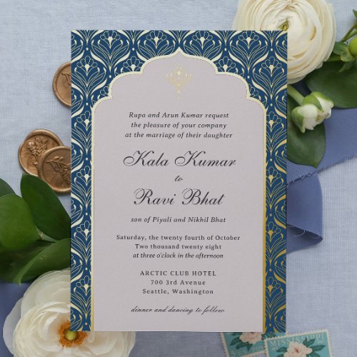 Art Deco Lotus Gold Floral Wedding Foil Invitation