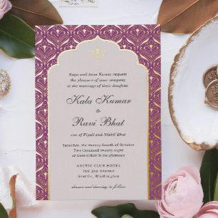 Art Deco Lotus Gold Floral Wedding Foil Invitation