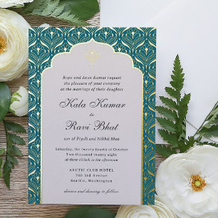 Art Deco Lotus Gold Floral Wedding Foil Invitation