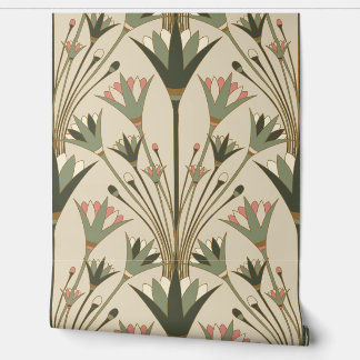 Art Deco Lotus - Scallop Lotus - Brown & Pink Wallpaper