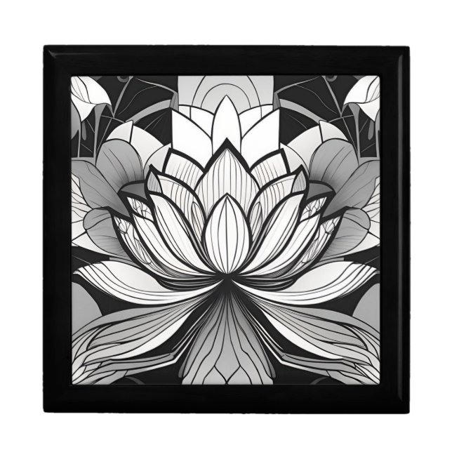 Art Deco Lotus Wooden Jewelry Keepsake Box (Front)