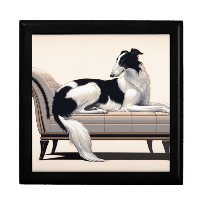 Art Deco Lounging Borzoi Jewelry Box (Front)
