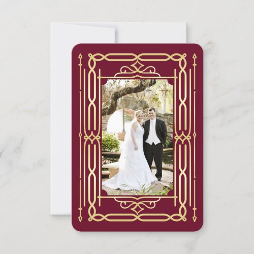 Art Deco Love  Thanks Gold Burgundy Your Photo Thank You Card