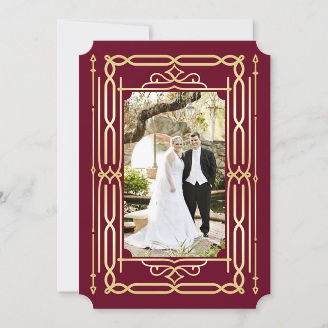 Art Deco Love & Thanks Gold Burgundy Your Photo Thank You Card (Front)