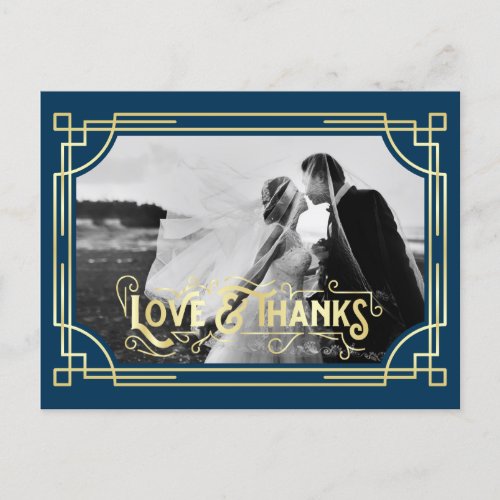 Art Deco Love  Thanks Gold Dark Blue Thank You Postcard