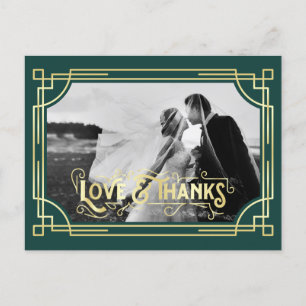Art Deco Love & Thanks Gold Dark Green Thank You Postcard