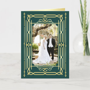 Art Deco Love & Thanks Gold Green Photo Thank You Card