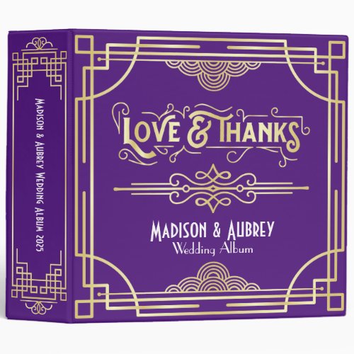 Art Deco Love  Thanks Gold Purple Wedding Album 3 Ring Binder