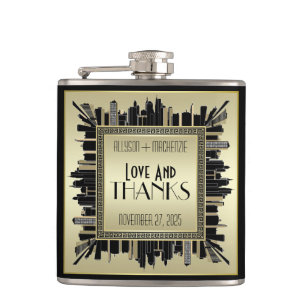 Art Deco Love & Thanks Wedding Champagne Gold Glam Flask