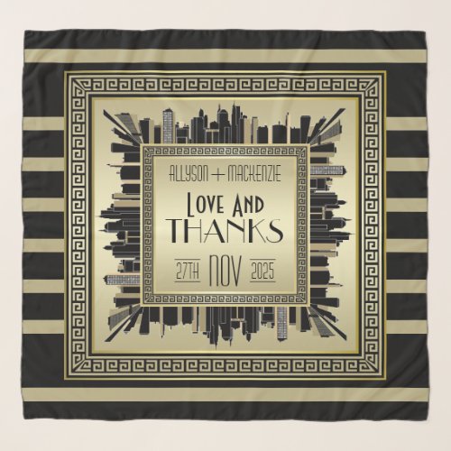 Art Deco Love  Thanks Wedding Champagne Gold Glam Scarf