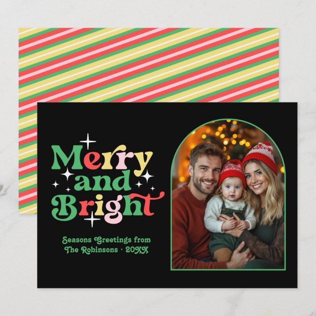 Art Deco Luxe Modern Retro Christmas Family Photo Holiday Card (Front/Back)
