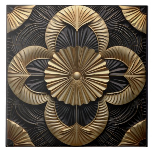 Art Deco Luxury Black And Gold Ceramic Tile