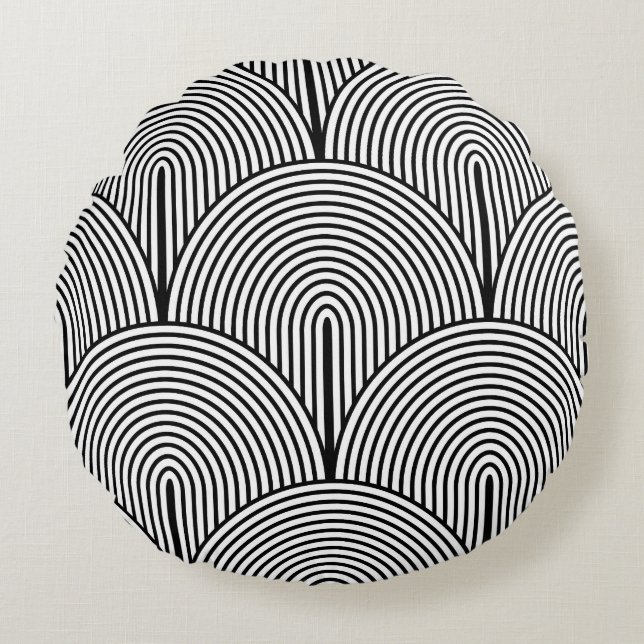 Art Deco, Luxury Black White. Round Pillow (Front)