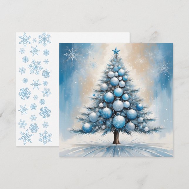 Art Deco Luxury Christmas Tree with Blue Ornaments Holiday Card (Front/Back)
