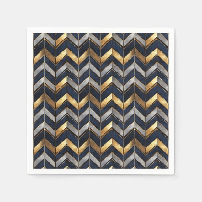 "Art Deco Luxury Design: Gold, Silver & Blue Napkins (Front)