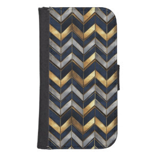 "Art Deco Luxury Design: Gold, Silver & Blue Galaxy S4 Wallet Case