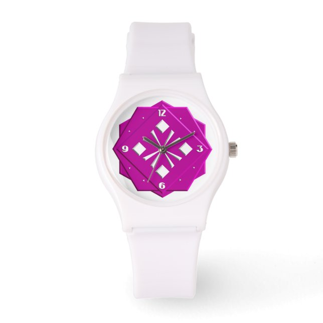 Art Deco magenta geometric pattern Watch (Front)