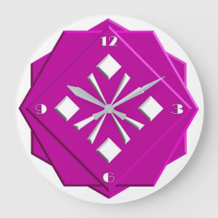 Art Deco magenta geomettric pattern Large Clock