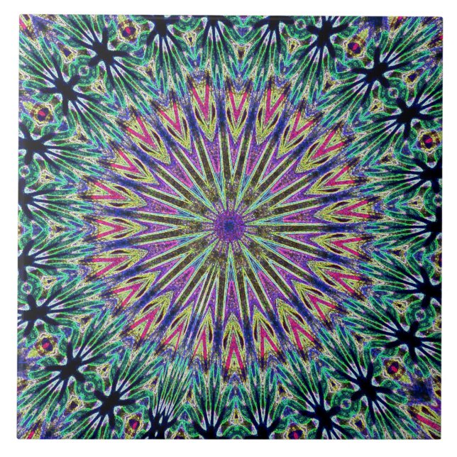 Art Deco Mandela Colorful Ceramic Tile (Front)