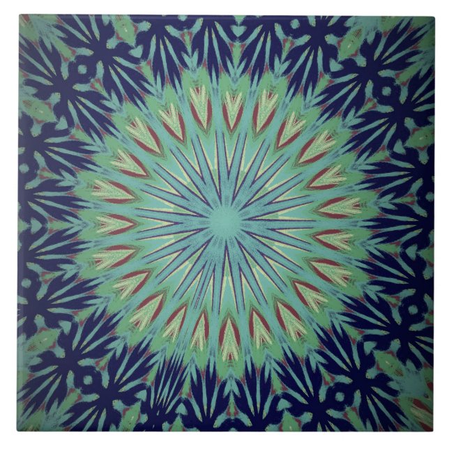 Art Deco Mandela Colorful Ceramic Tile (Front)