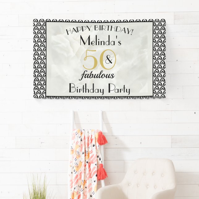Art Deco Marble 50 & Fabulous Birthday Banner (Insitu)