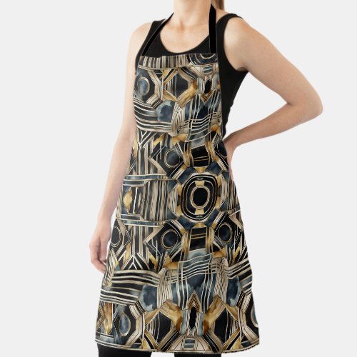 Art_deco marble Black and gold Jazzy Geometric  Apron
