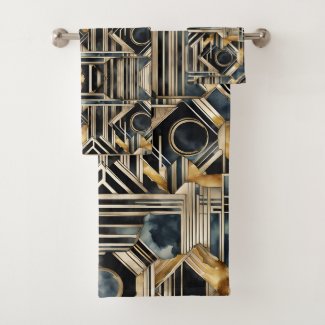 Art-deco marble Black and gold Jazzy Geometric 