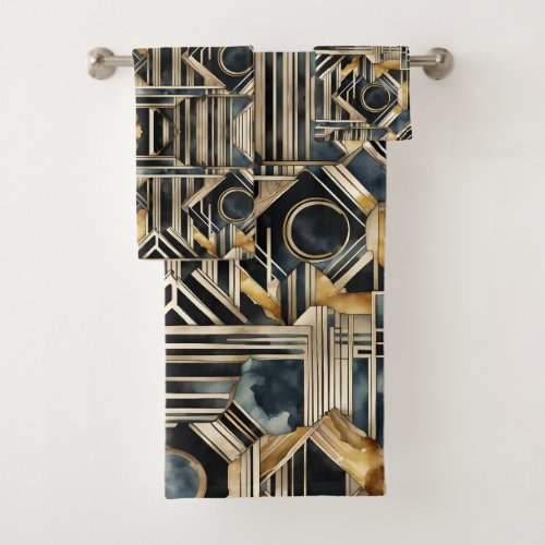 Art_deco marble Black and gold Jazzy Geometric  Bath Towel Set